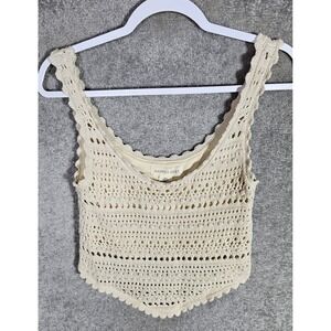 Happily Grey Crochet Scoop Neck Crop Tank Top Womens Sz Large Cream Boho Hippie